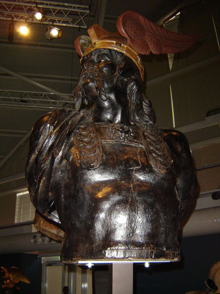 Skulptur des Brennus mit einem Flügelhelm, 18. oder 19. Jahrhundert, gefunden auf einem französischen Schiff.